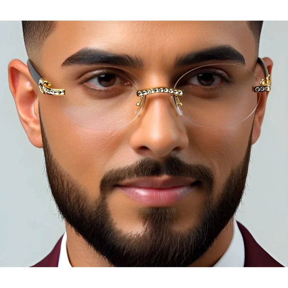 Fashion Sunglasses Men Rhinestone Wood Grain Frame Hip‎ Hop Shades Retro Classic